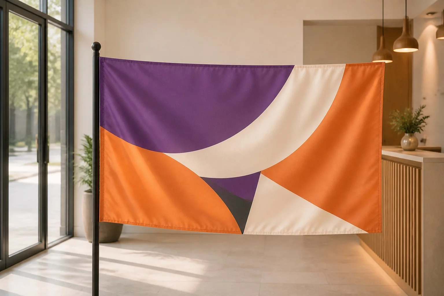 Горизонтальный печатный флаг высотой 90 см и шириной 135 см с карманом под древко